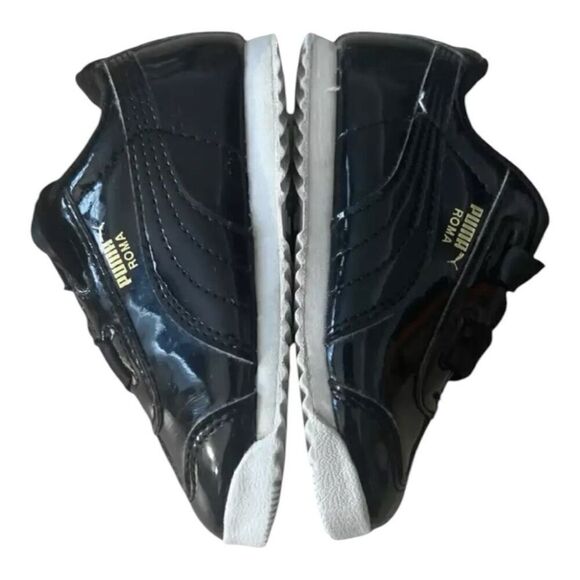 Puma Roma Toddler Black Patent Leather Shoes Size 8C Low-Top Lace Up Sneakers - Picture 4 of 12